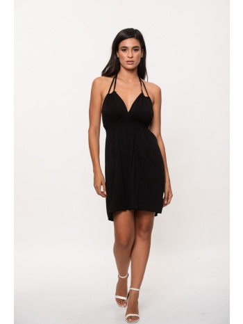 φορεμα κοντο με δεσιμο στον λαιμο μαύρο σε προσφορά