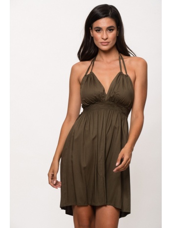 φορεμα κοντο με δεσιμο στον λαιμο χακί σε προσφορά