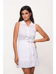 φορεμα αμανικο με ζωνη άσπρο