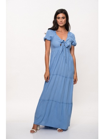 φορεμα λινο μακρυ με δεσιμο σιέλ σε προσφορά