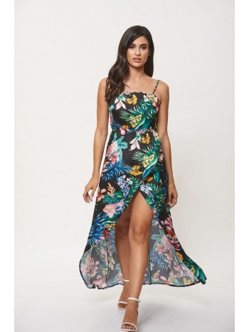 φορεμα μακρυ σατεν μαυρο εμπριμε μαύρο σε προσφορά