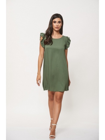 φορεμα κοντο με βολαν στο μανικι λαδι λαδί σε προσφορά