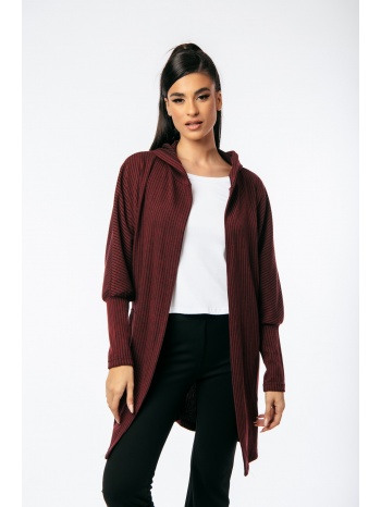 ζακετα μακρια με κουκουλα και τσεπες μπορντό σε προσφορά