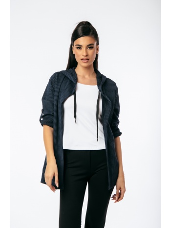 ζακετα ριπ με κουκουλα και κουμπι στο μανικι μπλε σε προσφορά