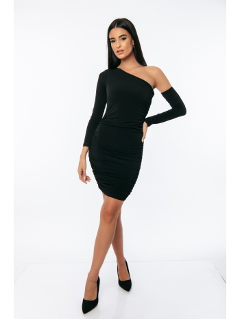 φορεμα με εναν ωμο και σουρες μαύρο σε προσφορά