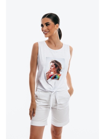 μπλουζα αμανικη με τυπωμα και δεσιμο άσπρο σε προσφορά