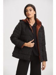 μπουφαν διπλης οψης κοντο με κουκουλα που αφαιρειται μαύρο