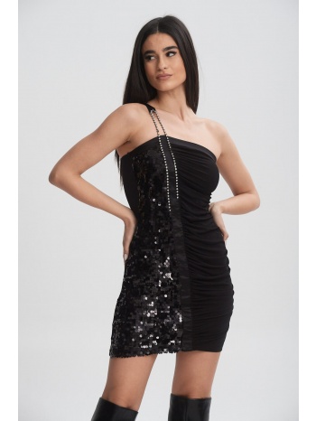 φορεμα τιραντα εναν ωμο με παγιετα μαύρο σε προσφορά