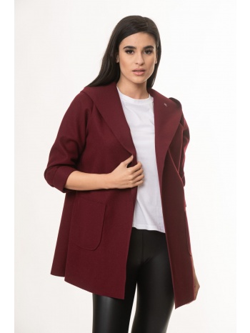 παλτοζακετα με κουκουλα mπορντό σε προσφορά