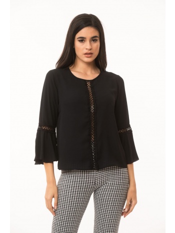 μπλουζα ζορζετα με βολαν mαύρο σε προσφορά