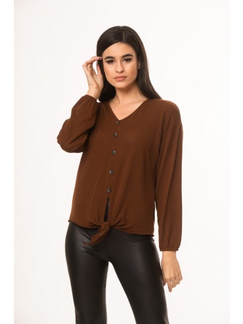 μπλουζα με κουμπια και δεσιμο καφε σε προσφορά