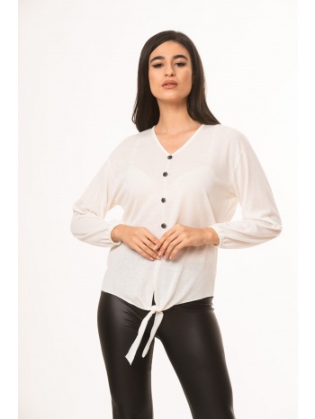 μπλουζα με κουμπια και δεσιμο άσπρο σε προσφορά