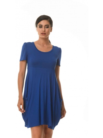 φορεμα κοντομανικο με πιετα μπλε ρουά σε προσφορά