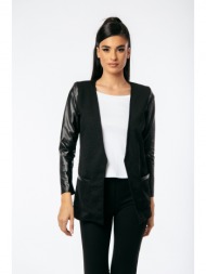 σακακι αναγλυφο με μανικια δερματινη μαύρο