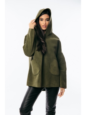 ζακετα με φερμουαρ και κουκουλα χακί σε προσφορά