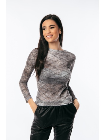 μπλουζα διαφανεια με στρας λεπτομεριες γκρι σε προσφορά