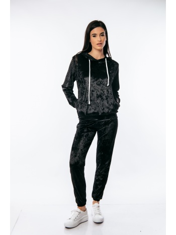 σετ μπλουζα & παντελονα βελουτε με λαστιχο στο ποδι μαύρο σε προσφορά