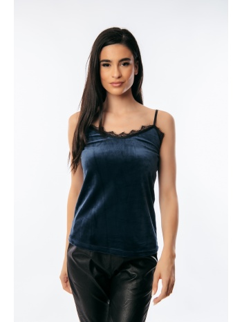 μπλουζα βελουτε με δαντελα στο στηθος μπλε σε προσφορά