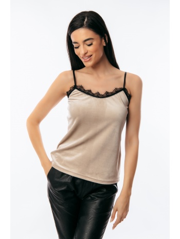 μπλουζα βελουτε με δαντελα στο στηθος μπεζ σε προσφορά