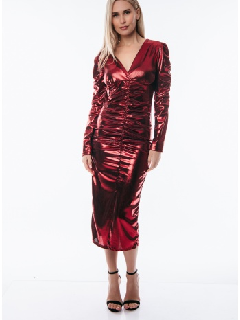 φορεμα μακρυ με σουρες κόκκινο σε προσφορά