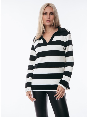 μπλουζα πλεκτη ριγε με γιακα μαύρο σε προσφορά