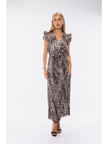 φορεμα μακρυ κρουαζε με ζωνη λεοπαρ μαύρο σε προσφορά
