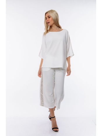 σετ μπλουζα & παντελονα στρας άσπρο σε προσφορά
