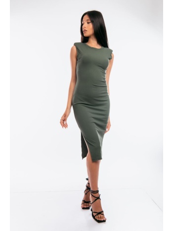 φορεμα αμανικο με ανοιγμα στο ποδι χακι χακί σε προσφορά