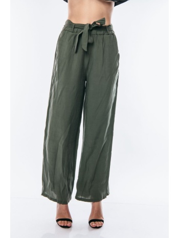 παντελονι με ζωνη και λαστιχο στην μεση χακί σε προσφορά