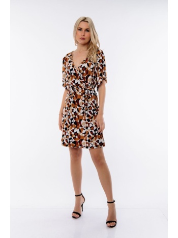 φορεμα κοντο εμπριμε με ζωνη καφέ σε προσφορά