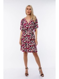 φορεμα κοντο εμπριμε με ζωνη φούξια