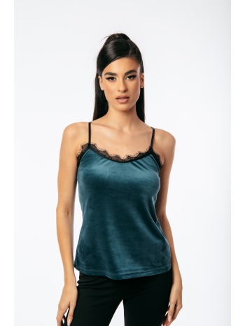 μπλουζα βελουτε με δαντελα στο στηθος πετρόλ σε προσφορά