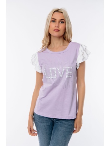 μπλουζα με βολαν με μανικι λιλά σε προσφορά