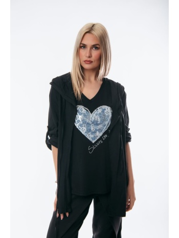 ζακετα με γυριστο μανικι μαύρο σε προσφορά