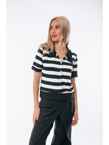 μπλουζα με γιακα ριγε μαύρο σε προσφορά