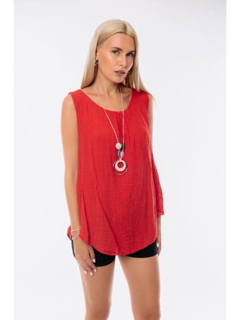 μπλουζα αμανικη με κολιε κόκκινο σε προσφορά