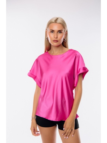 μπλουζα σατεν κοντο μανικι φούξια σε προσφορά