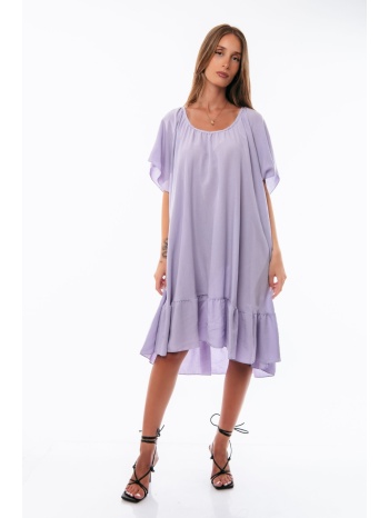 φορεμα κοντομανικο με δεσιμο πισω λιλά σε προσφορά