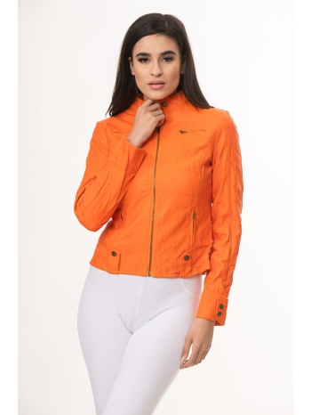 μπουφαν δερματινη με τσεπες πορτοκαλί σε προσφορά