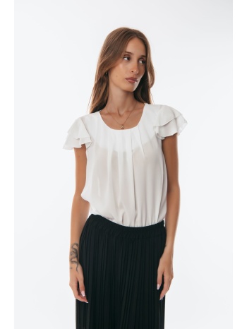 μπλουζα με κοντο μανικι βολαν άσπρο σε προσφορά