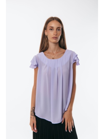 μπλουζα με κοντο μανικι βολαν λιλά σε προσφορά