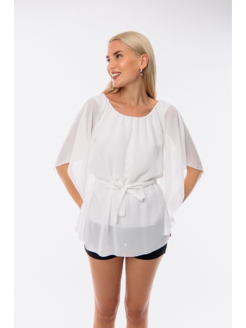 μπλουζα με λαστιχα και ζωνη άσπρο σε προσφορά