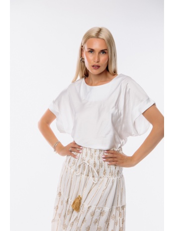 μπλουζα σατεν κοντο μανικι άσπρο σε προσφορά