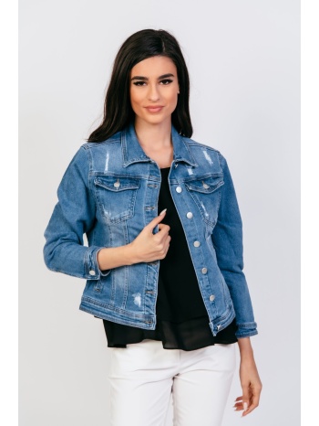 τζιν μπουφαν κοντο με φθορες μπλέ