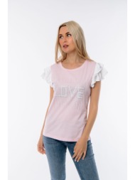 μπλουζα με βολαν με μανικι ροζ