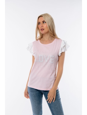 μπλουζα με βολαν με μανικι ροζ σε προσφορά