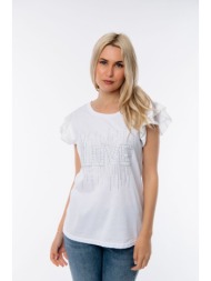 μπλουζα με βολαν με μανικι άσπρο