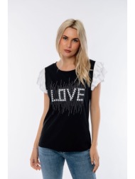 μπλουζα με βολαν με μανικι μαύρο