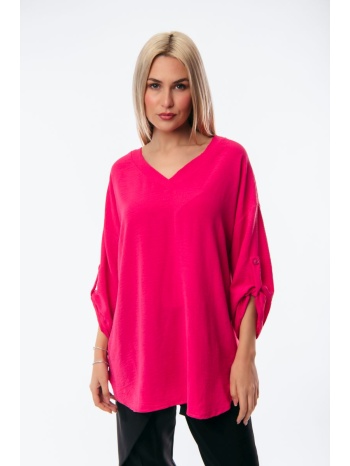 μπλουζα με βε και γυριστο μανικι φούξια σε προσφορά