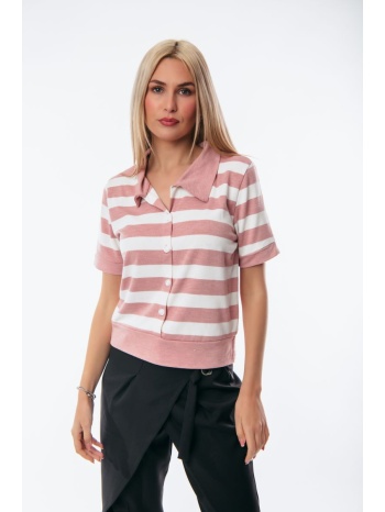 μπλουζα με γιακα ριγε ροζ σε προσφορά
